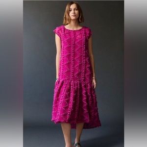 Anthropologie Maeve Womens Pink PomPom Cap Sleeves sheer Dress